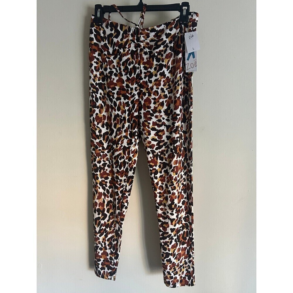 Zoe + Phoebe Women's Leggings Brown Leopard Animal Print L